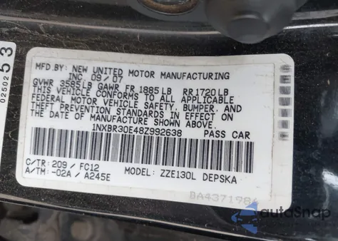 2008 Toyota Corolla S из США, поврежденный, VIN 1NXBR30E48Z992638